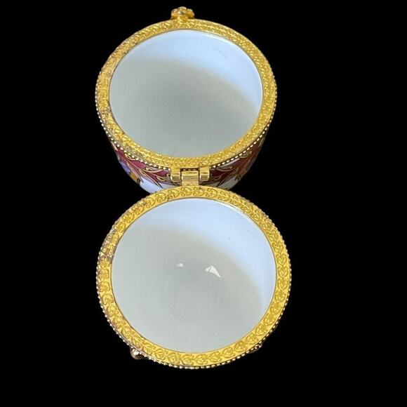 Porcelain Faberge Style Hand Painted Egg Trinket Box Unique Gift Jewelry Holder - Picture 6 of 9